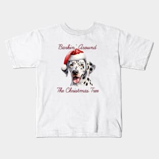 Christmas Dalmatian Dog in Santa Hat Kids T-Shirt